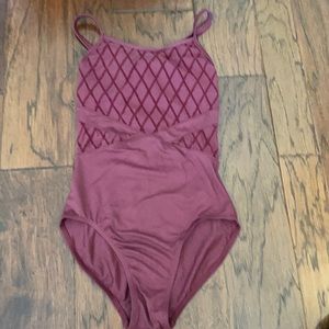 Block Maroon Burgundy leotard with mesh size adult small